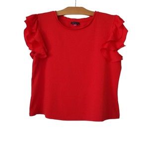 VINCE CAMUTO Womens M Flutter Sleeve Blouse Top Red